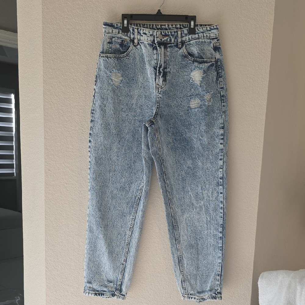 SHEIN Light Blue Distressed Boyfriend Jeans